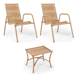 Kit 2 Cadeira Jardim Varanda + Mesa Centro Vime Frete Grátis