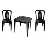 Kit 2 Cadeiras Bistrô Com 1 Mesa Quadrada Monobloco Preta