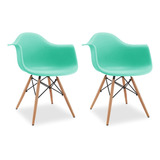 Kit 2 Cadeiras Charles Eames Wood Daw Com Braço Azul Tiffany
