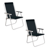 Kit 2 Cadeiras De Praia Alta Conforto Azul Preto Mor 120kg