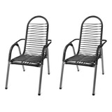 Kit 2 Cadeiras De Varanda Alpendre Área Cordinha Fio Pvc Cor Preto