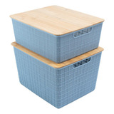 Kit 2 Caixas Organizadoras Tampa Bambu 12l/18l Azul Oikos Cor Organizadora