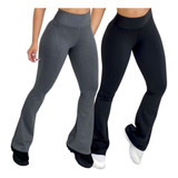 Kit 2 Calça Flare Bailarina Cintura Alta Legging Suplex Leg