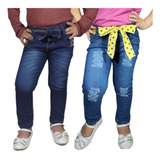 Kit 2 Calça Jeans Infantil Feminino 1 A 8 Anos