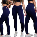 Kit 2 Calça Leg Lisa Cós Alto Poliamida Todas As Cores
