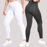 Kit 2 Calca Leg Suplex Feminina Lisa Cos Alto Moda Fitness