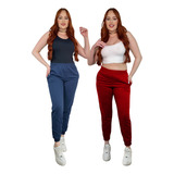 Kit 2 Calça Moletom Feminina Flanelada Sport Cintura Alta