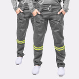 Kit 2 Calças Brim Uniformes Profissional Faixa Refletiva 