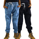 Kit 2 Calças Jeans Jogger Infantil Preta Menino 2 A 16 Anos