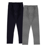 Kit 2 Calças Legging Infantil Cotton Basica Menina Malwee