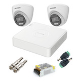Kit 2 Cameras Colorvu Dome Com Dvr Hikvision