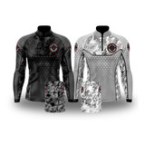 Kit 2 Camisa De Pesca Black E White + Bandana Proteção Uv50