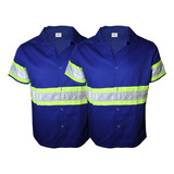Kit 2 Camisas Jaleco Brim Uniforme Manga Curta C/faixa Refle