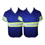 Kit 2 Camisas Jaleco Brim Uniforme Manga Curta C/faixa Refle
