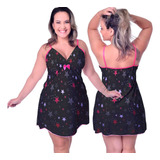 Kit 2 Camisola Plus Size Feminina Estampada Sem Bojo