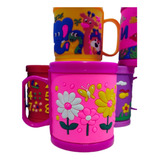 Kit 2 Caneca Infantil Plástica Emborrachada Alto Relevo 3d 