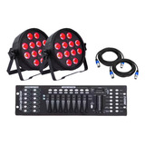 Kit 2 Canhao 12 Leds 18w Rgbw Uv + Mesa Dmx C/cabos 10m