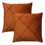 Kit 2 Capa De Almofada Veludo Drapeada 44x44 Terracota