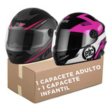 Kit 2 Capacetes Adulto E Infantil Mãe E Filha Varias Cores