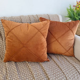 Kit 2 Capas De Almofada Veludo Drapeada Terracota 44x44cm