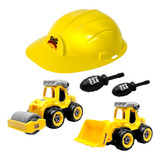 Kit 2 Carrinhos Educativo Trator Montar +capacete Construtor