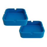 Kit 2 Cinzeiros Quadrados De Silicone Borracha Não Queima Cor Azul
