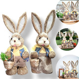 Kit 2 Coelhos Casal Palha Italiana Enfeite Decor 46cm Páscoa