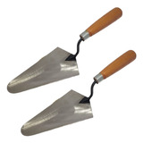 Kit 2 Colher De Pedreiro De Aço 8'' Canto Reto Cabo Madeira