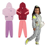 Kit 2 Conjunto Moletom Infantil Zíper Flanelado Inverno Top