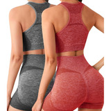Kit 2 Conjuntos Feminino Cintura Alta Levanta Bumbum Fitness