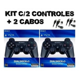 Kit 2 Controle Joystick Ps3 Black + Cabo Carregador