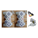 Kit 2 Controles Analogico Play Games + Fonte + Cabo Av 