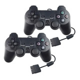 Kit 2 Controles Manete Com Fio Compatvel Ps2 Playstation 2