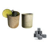 Kit 2 Copo De Pedra Sabão Com 8 Cubos De Gelo De Pedra Sabão
