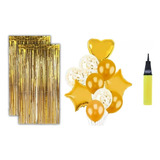 Kit 2 Cortinas 10 Balões Coração Estrela Bomba De Ar-dourado