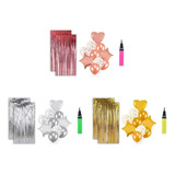 Kit 2 Cortinas 10 Balões Coração Estrela+ Brinde Bomba De Ar