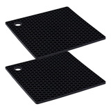 Kit 2 Descanso Panela Quadrado Em Silicone Preto 17 Cm Weck