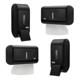 Kit 2 Dispenser Para Sabonete + 2 Porta Papel Toalha Preto