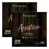 Kit 2 Encordoamentos Cordas Violão Aço 010 Giannini Acústico