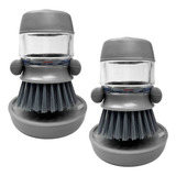 Kit 2 Escova Lava Louça Dispenser Dosador C/ Suporte Cozinha