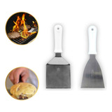 Kit 2 Espátulas Inox Reta E Curva 4 Lanche Chapa Cozinha