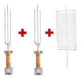 Kit 2 Espetos Giratório Elétricos Plus Com 1 Grelha De Peixe
