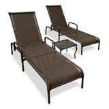 Kit 2 Espreguiçadeiras Reclináveis Catar Jardim/piscina+mesa