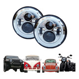 Kit 2 Farol Angel Eyes Cromado Led Jeep Troller Fusca Kombi