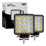 Kit 2 Farol Milha 16 Led 48w 12v/24v Quadrado Off-road 6500k