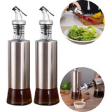 Kit 2 Galheteiro De Vidro E Aço Inox Porta Azeite E Vinagre