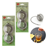 Kit 2 Infusores De Chá Inox Coador Peneira De Ervas Finas