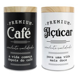 Kit 2 Latas Café E Açúcar Preta Branca Retrô Com Tampa