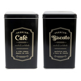 Kit 2 Latas Cantinho Do Café E Cookies Quadrado Retrô Preto