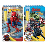 Kit 2 Livros De Colorir Com Água Aqua Book Heróis Da Marvel - Homem Aranha E Vingadores - Spider-man Avengers
